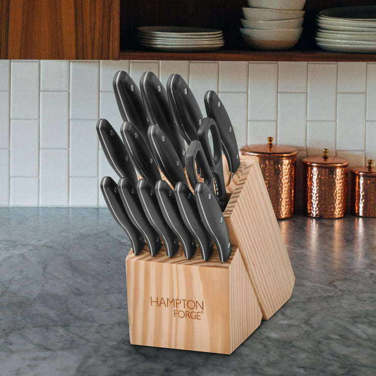 HAMPTON FORGE Epicure 15-Piece Stainless Steel Knife Set with Storage Block  in True Aqua HMC01B029T - The Home Depot
