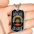 thumbnail image 2 of Caffeine Diesel Jesus Trucker Dog Tag Stainless Steel or 18k Gold 24" Chain, 2 of 8