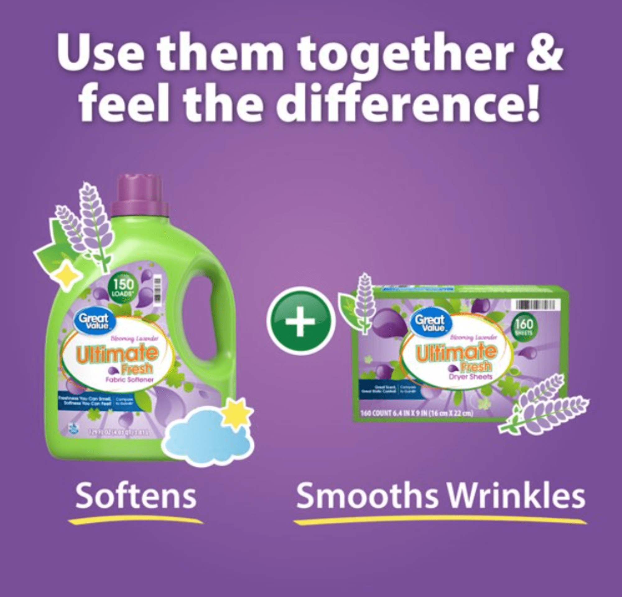 Great Value Ultimate Fresh Dryer Sheets, Blooming Lavender, 105 Count