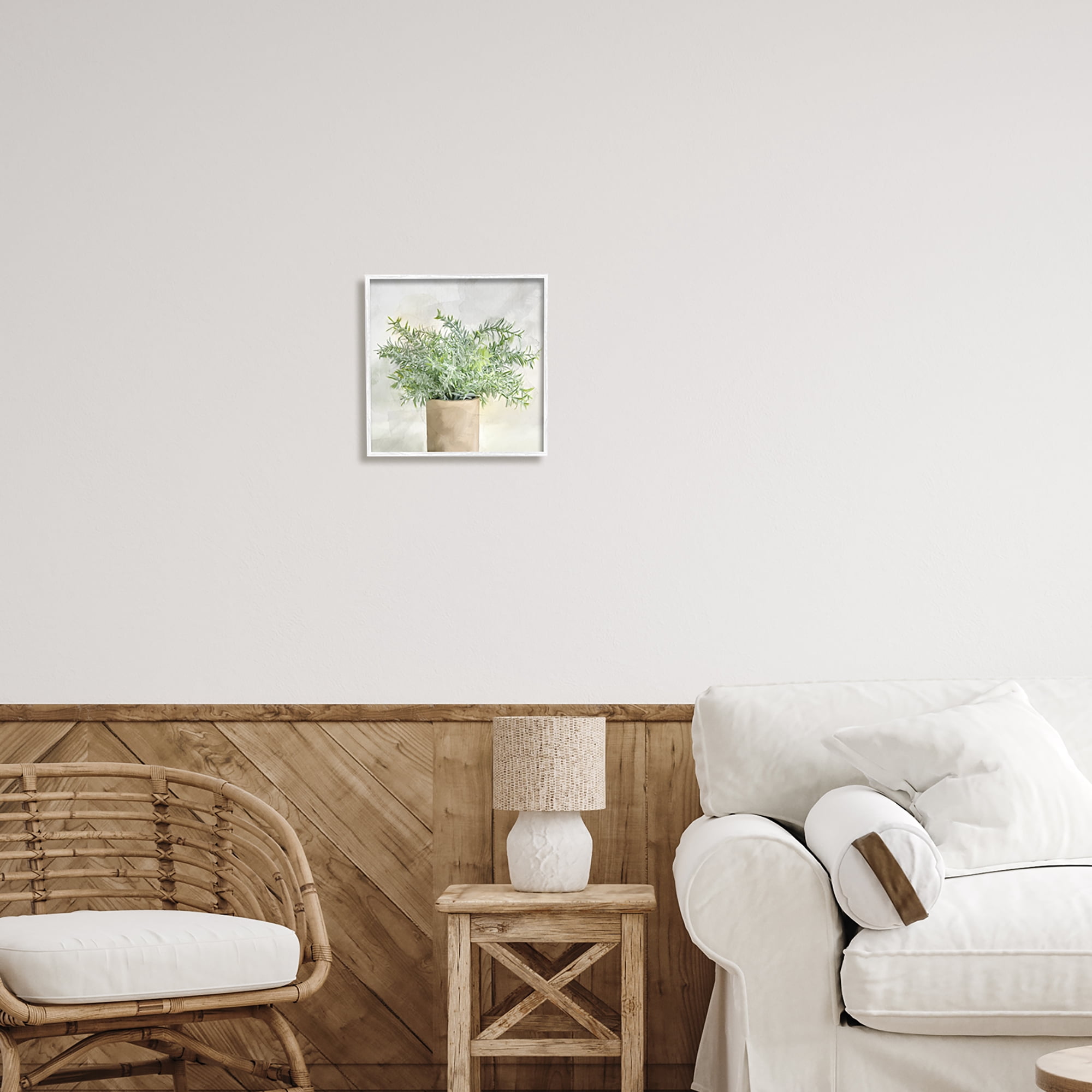 Stupell Industries Rustic Potted Herb Plant Overflowing Leaves Design Painting White Framed Art Print Wall Art, Design by Kim Allen