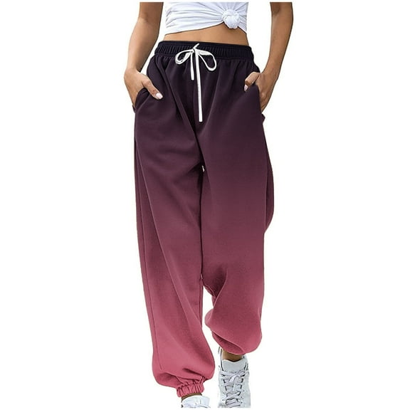 Womens Cargo Pants High Waisted New Womens Fall Casual Sweatpants Plus Size Loose High Waist Drawstring Long Pants Gradient Jogger Trousers Pinky XL