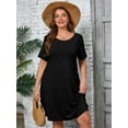 thumbnail image 3 of SHOWMALL Women's Plus Summer Dresses Short Sleeves Casual Midi Dress with Pockets 3X Black, 3 of 7