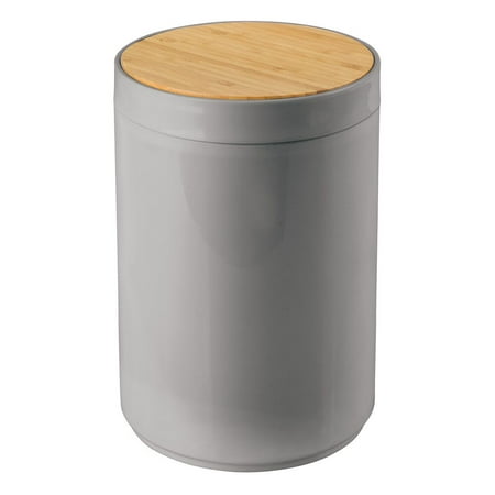 mDesign Plastic Round Trash Can Small with Swing-Close Lid - Gray/Natural