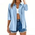 thumbnail image 4 of Classic Linen Cotton Shirt for Women Soft Button Down Top Everyday Essential Sky Blue S, 4 of 9