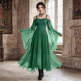 thumbnail image 4 of Women Gothic Witch Maxi Dress, Off Shoulder Sheer Flare Long Sleeve Lace Up Vintage Gown, Floor Length Renaissance Costume Dress for Halloween Cosplay Themed Party L, 4 of 6