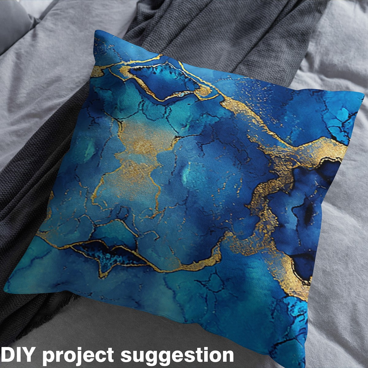 Homewish Aesthetic Marble Fabric by the Yard 3 Yard,Glitter Print Sewing Fabric,Blue Gold Room Decor Fabric by the Yard For Teens,Breathable Bedroom Decor