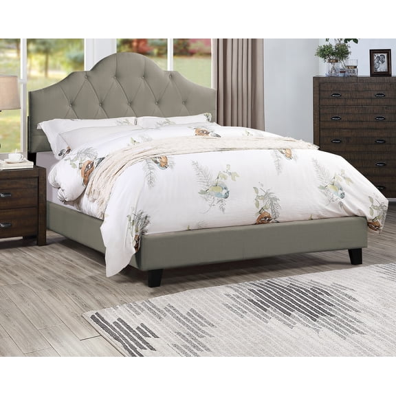 1pc Bed Queen Size Bedroom Furniture Grey Polyfiber Tufted Adjustable HB Solid wood