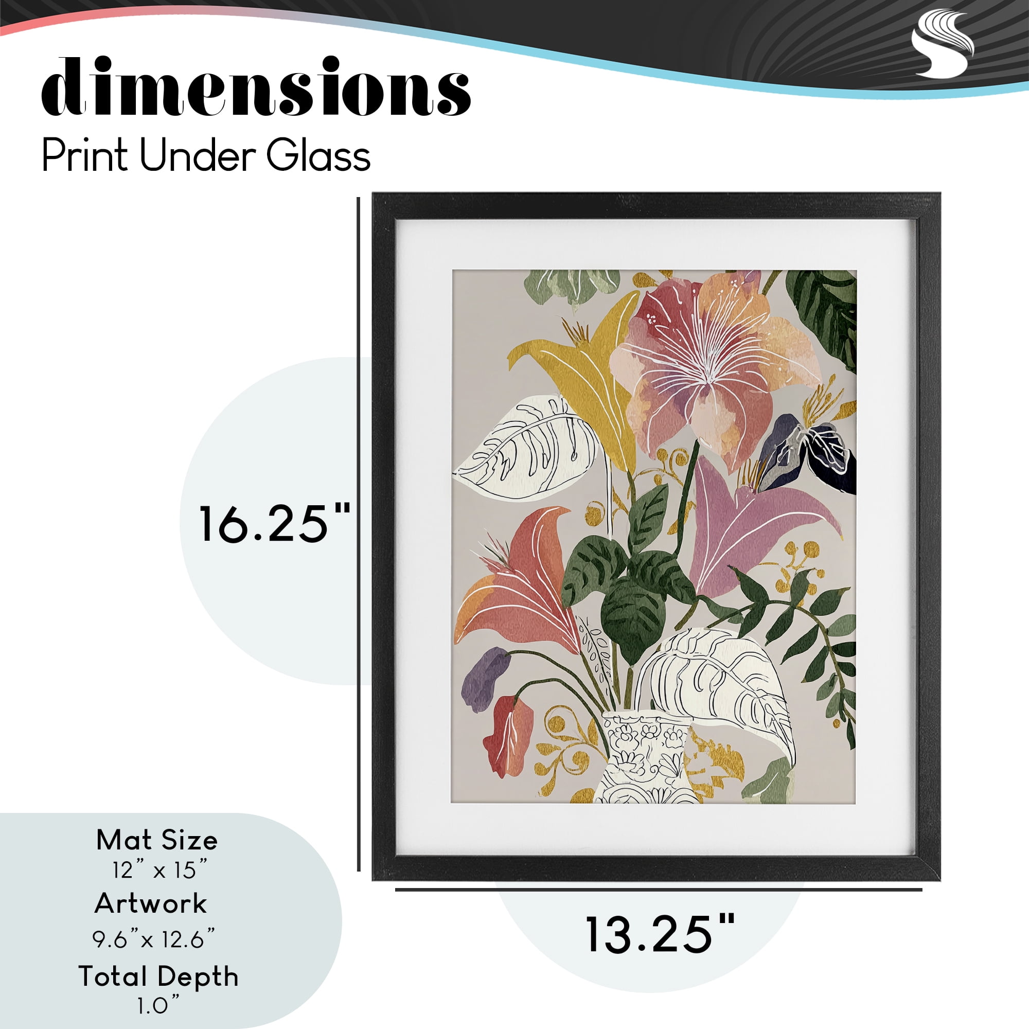 Playful Flower Bouquet Black Framed Print Under Glass, design by Annabelle Hall