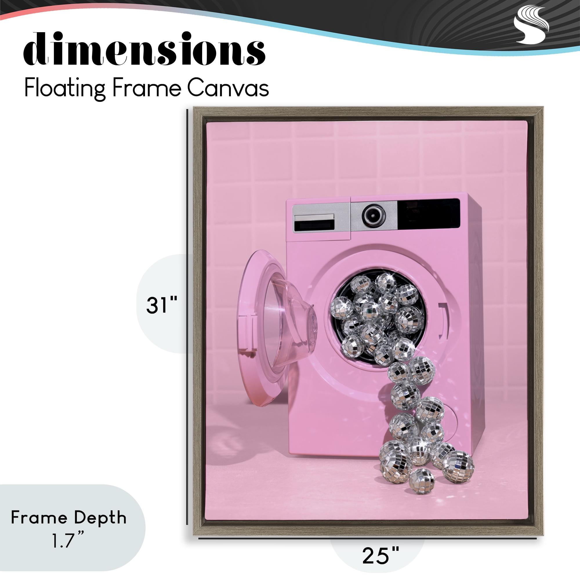 Stupell Industries Disco Laundry Machine over Pink Brown Framed Floater Canvas Wall Art, design by LISH Creative