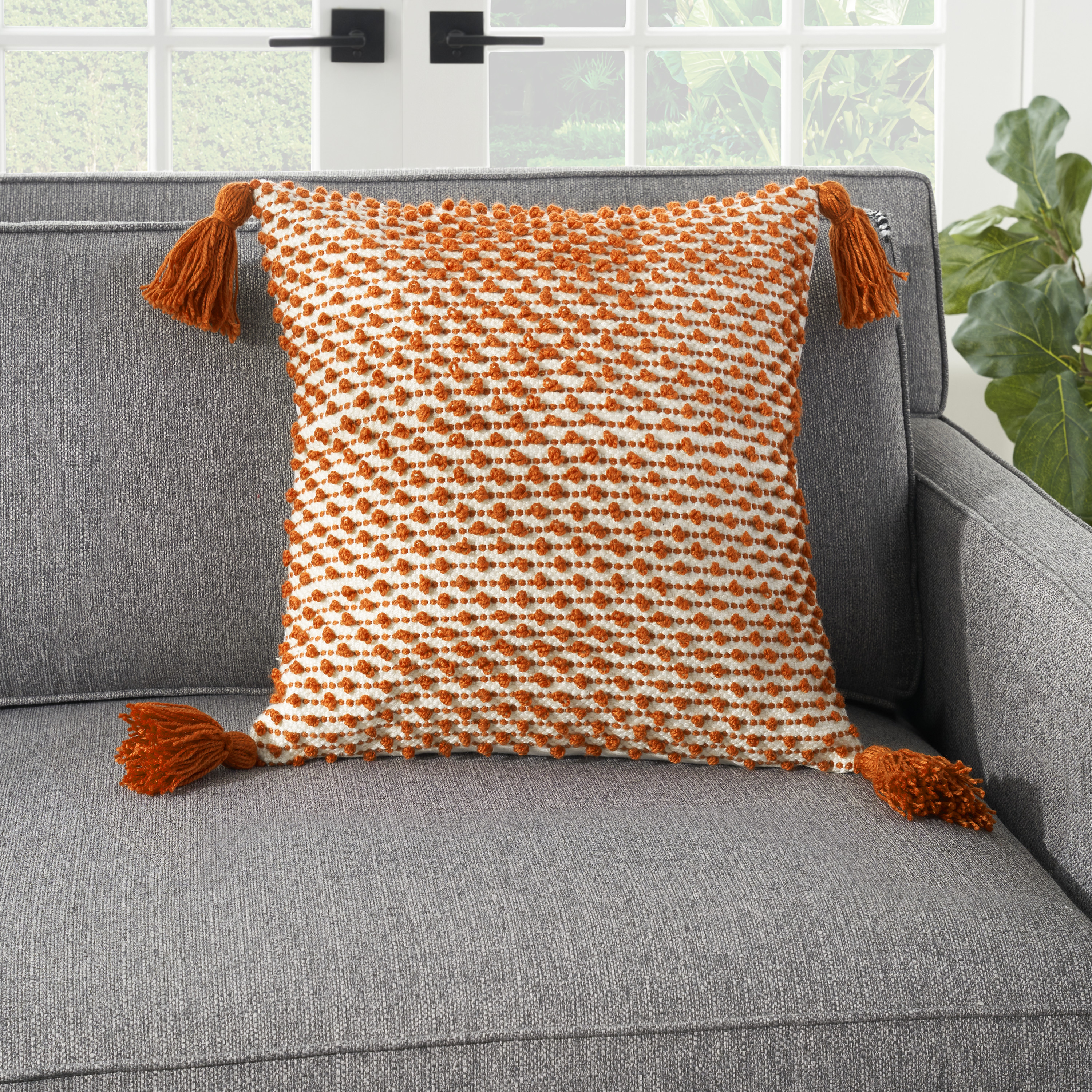 Nourison Loop Stripe Tassle Orange 18" x 18" Indoor/Outdoor Throw Pillow - image 4 of 6
