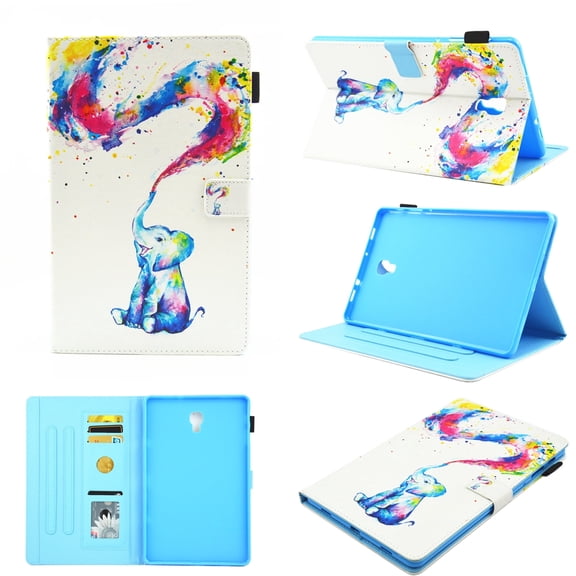 Allytech Slim Fit Smart Flio Wallet Case for Samsung Galaxy Tab A 10.5 inch 2018 SM-T590/T595 Tablet, with Pencil Holder and Card Pocket, Rainbow Elephant