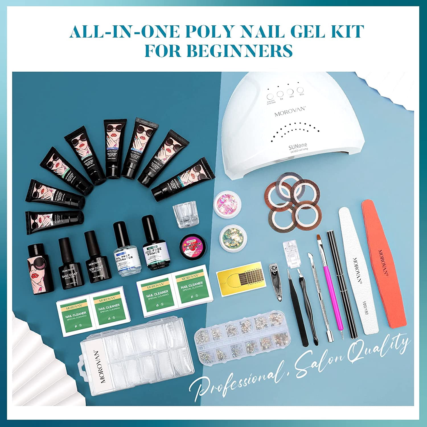Morovan Poly Gel Kits - Nail Extension Gel Kit with 48W LED Nail Lamp 8 Pcs 0.5oz with Slip Solution Nail Primer Poly Gel