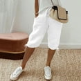 thumbnail image 2 of Bovemsi Casual Pants for Women Knee Length Short Ladies Loose Drawstring Solid Color Shorts with Pockets, 2 of 7