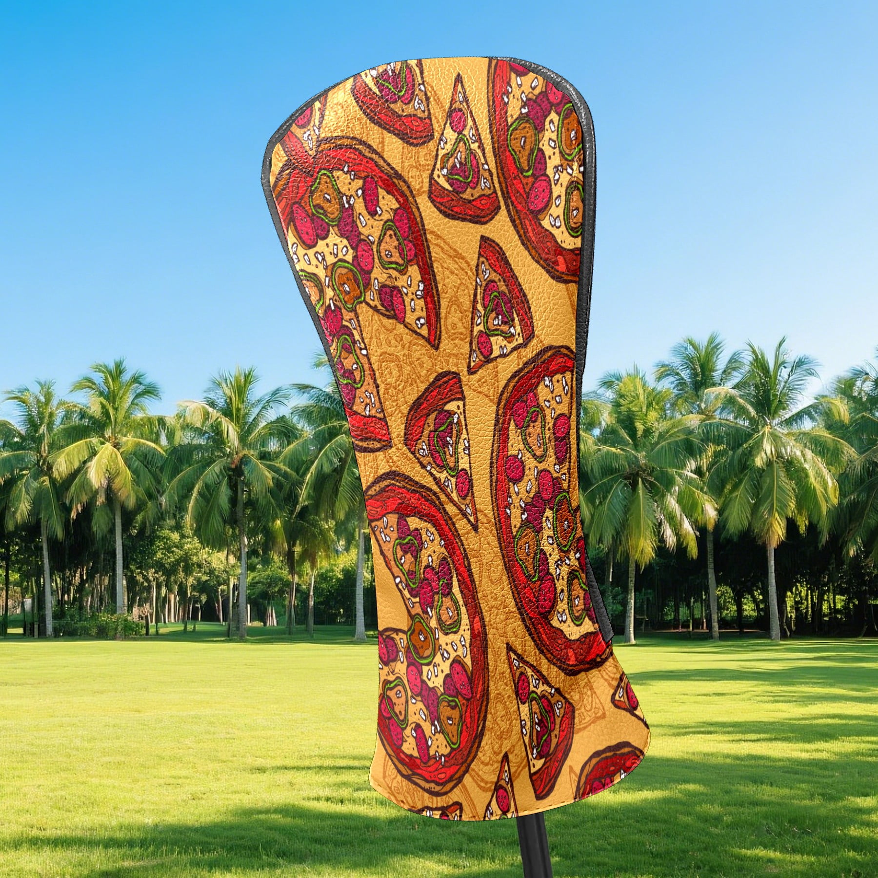 Golf Club Head Cover Waterproof Leather Golf Accessories HeadCovers Set Driver Headcover for Women Men Funny Food Pizza Delicious Pattern