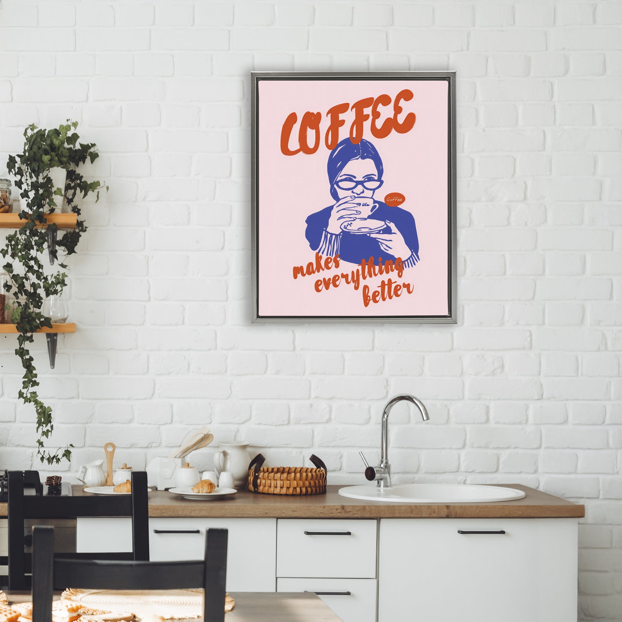 Stupell Industries Coffee Makes Everything Better Gray Framed Floater Canvas Wall Art, design by The Prints Vibe