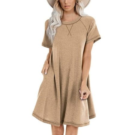 

Women s Summer Short Sleeve Dress Casual O Neck Loose Fit Nightgowns Oversize Swing Dresses with Pockets
