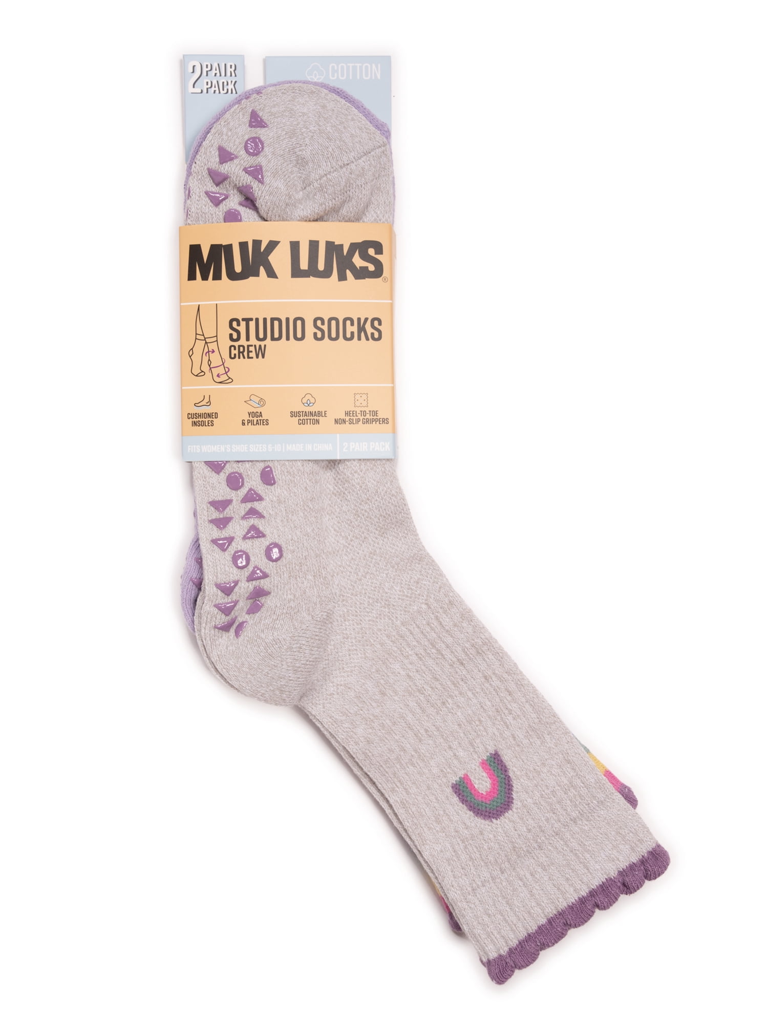 MUK LUKS Women's Studio Cotton Crew Socks, 2-Pack, Shoe Sizes 6-10