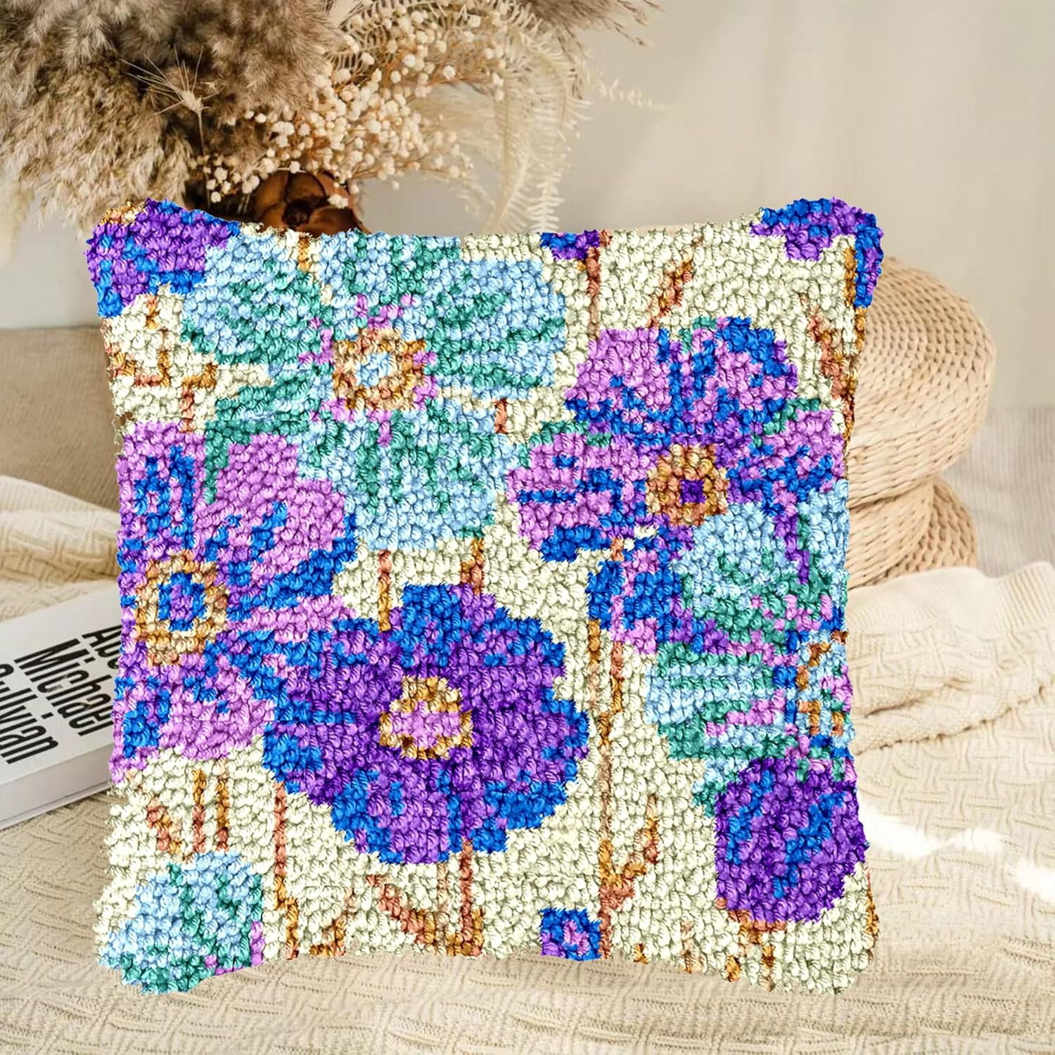 Latch Hook Kits for Adults，Purple Flower | Creativity Gift Embroidery Home Decoration, 43×43cm/17*17in