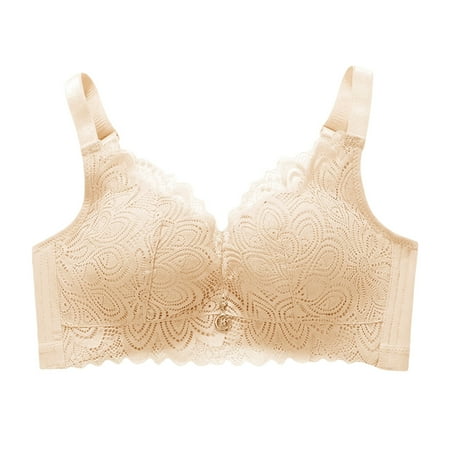 

Fsqjgq Floral Lace Bras for Women Large Size Underwear Lingerie No Steel Ring Breathable Brassiere Beauty Back Push up Sleep Bra Khaki 36