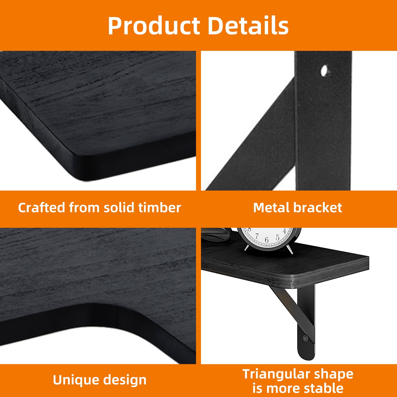 Fairy 5pcs Corner Floating Shelves for Wall, Rustic Wood Wall Shelves, 16.1x11.4 inches, Black