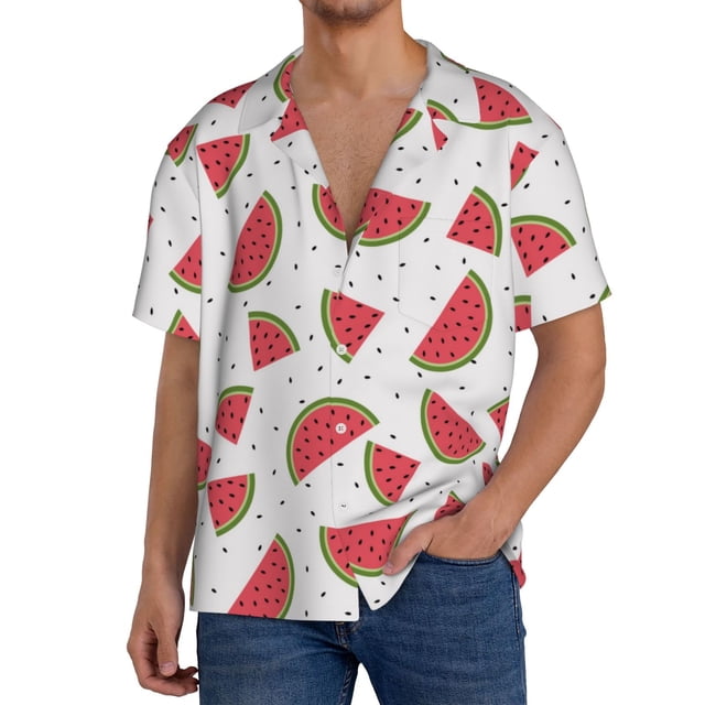 Fotbe Hand Drawn Watermelon Camisa Estampada de Manga Corta para Hombre, Casual de Verano, Estilo Playero, Sin Arrugas-XX-Large