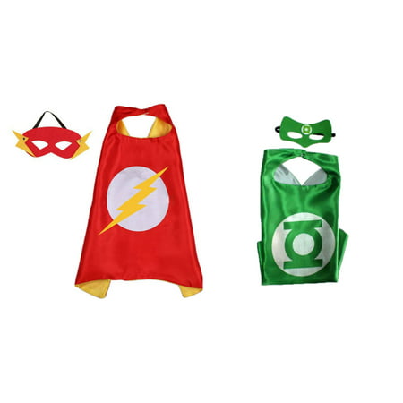 Green Lantern & Flash Costumes - 2 Capes, 2 Masks with Gift Box by
