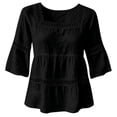 thumbnail image 3 of DuoJiaJ Womens 3/4 Sleeve Top, Square Neck with Lace Solid Summer Blouse Black L, 3 of 4