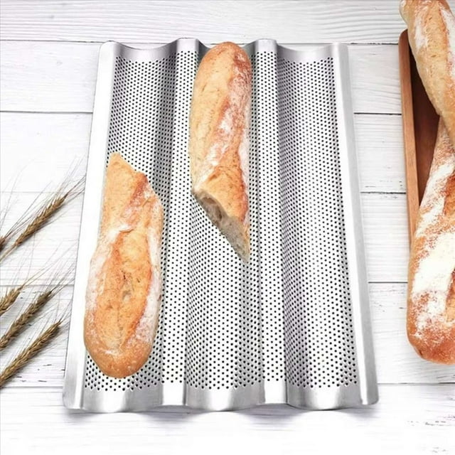 2X Bandeja para Hornear Pan Francés de 3 Ondas, Bandeja de Acero Inoxidable Antiadherente para Pan, para Horno Tostador, Cocina, Carne, Galletas, Pan,