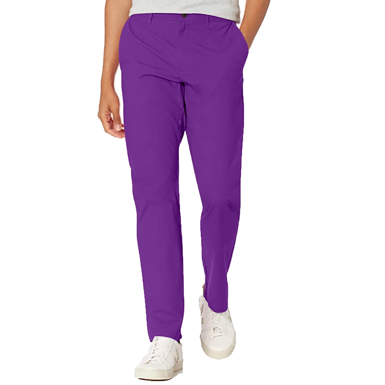 HUPOM Chino Pants For Men Mens Work Pants Chinos Mid Waist Rise Short Slim Straight Purple S Walmart