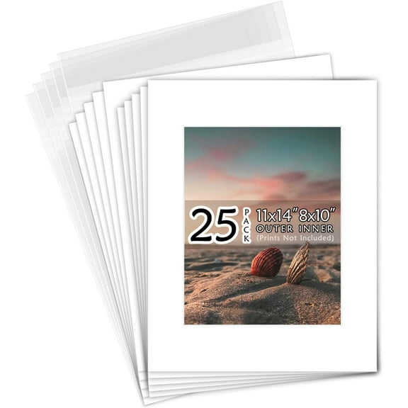 Acid Free, Pack of 25, 11x14 White Picture Mats Mattes with White Core Bevel Cut for 8x10 Photo   Backing   Bags