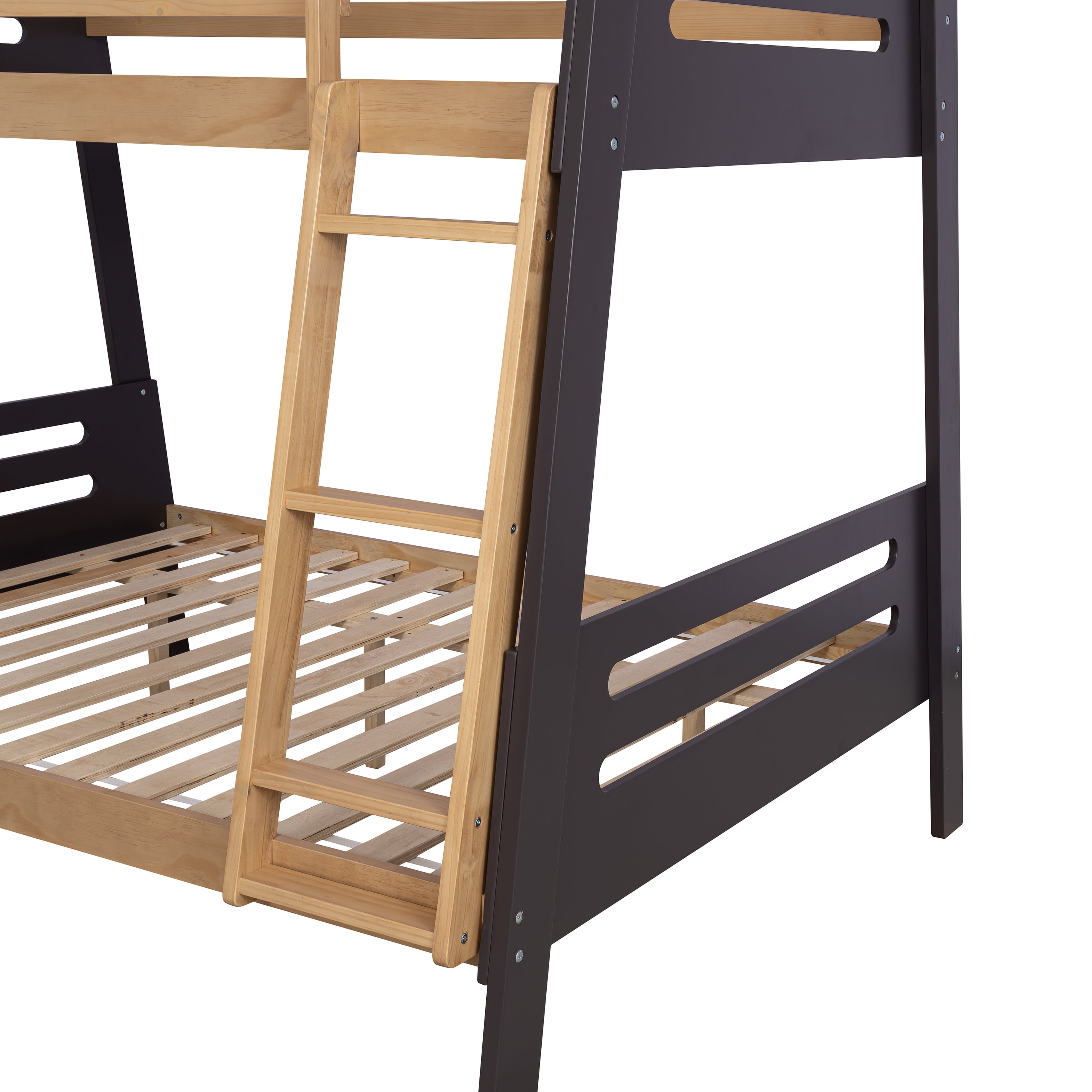Furniture of America Emmie Kids Solid Wood Twin over Full Bunk Bed with Angled Ladder, Mauve and Oak