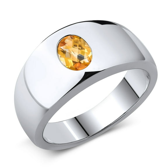 Gem Stone King Men's 925 Sterling Silver Yellow Citrine Ring | 1.25 Cttw | Oval Checkerboard 8X6MM | Gemstone November Birthstone | Size 13