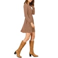 thumbnail image 4 of INSPIRE CHIC Women's Vintage Round Neck Elastic Waist Puff Sleeve Plaid Dress S Brown, 4 of 7