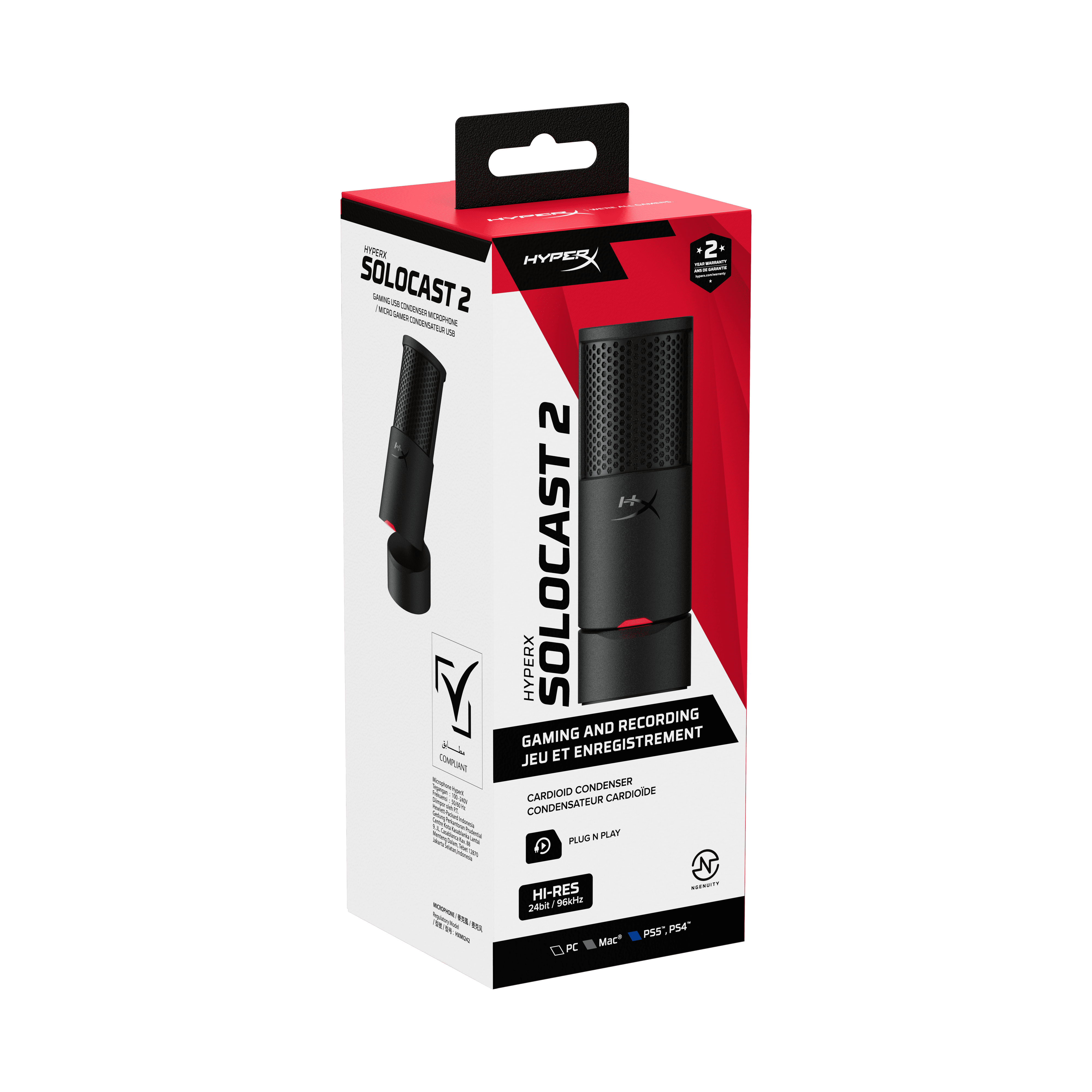 HyperX SoloCast 2, USB-C Condenser Mic, Built-in Pop Filter