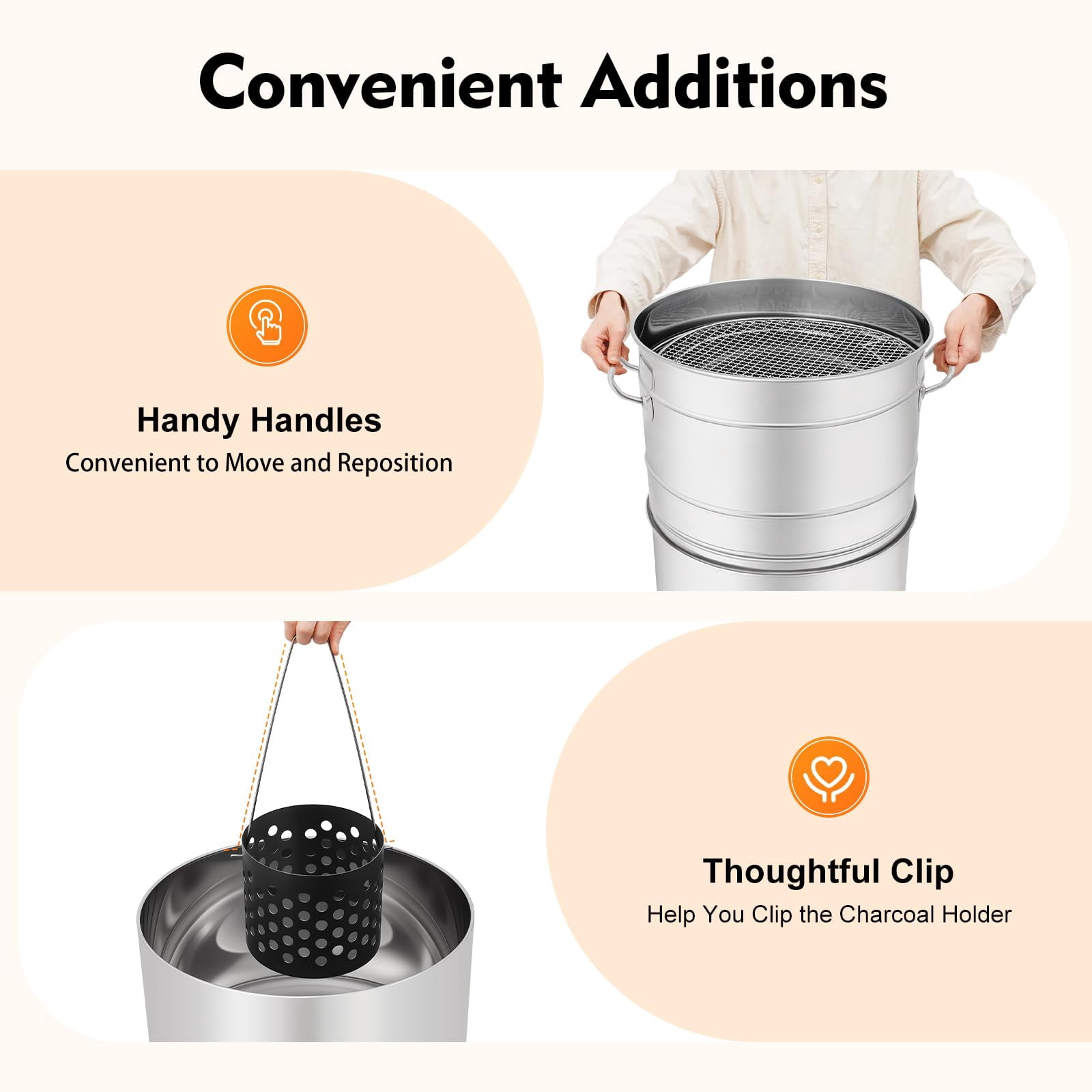 Miumaeov 25.9" Large Portable Charcoal Grill Barrel, 360° Smokeless Stainless Steel BBQ Grill with 50 Skewers, Outdoor Barbecue for Travel Camping Picnic Patio
