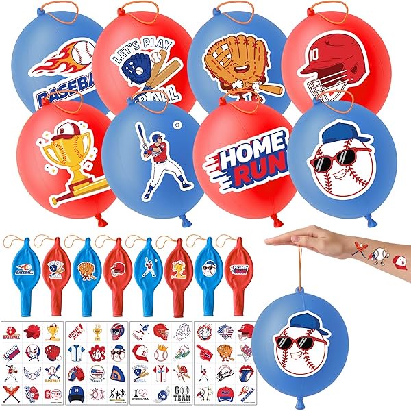wonima02 72 PCS Baseball Party Favors – 48 Pre-Cut Temporary Tattoos & 24 Baseball Punch Balloons Themed Birthday Party Decorations Supplies Favors Gifts, Goodie Bag Fillers, Classroom Rewards