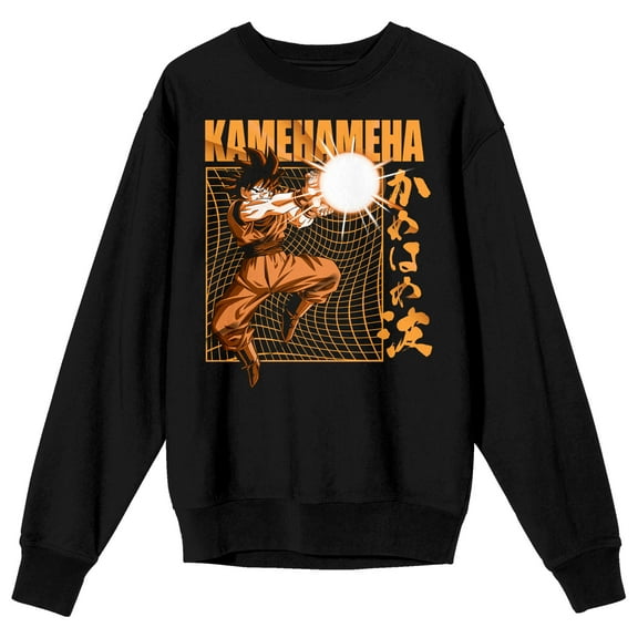 Dragon Ball Z Goku Kamehameha Attack Crew Neck Long Sleeve Black Adult Sweatshirt-Medium