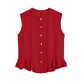 thumbnail image 6 of FDGIU Women's Round Neck Sleeveless Button Down Ruffle Hem Tank Top, Solid Cotton Linen Woven Loose Casual Blouse, 6 of 6