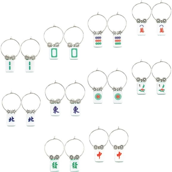80Pcs 14 Style Painted Wine Charms Mah Jongg Resin Charms Green Rectangle Trational Resin Charms Earring for Crafting Earrings Jewellery Making 0.45X0.8X0.3Inch Hole 0.08Inch