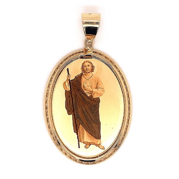 14k Laser Engraved San Judas Pendant Length-1.75 Adult Unisex