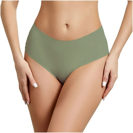 Scyoekwg Womens Thongs Thong Ladies Panties Mid Waisted Breathable Seamless Underpants Fashion Hipster Panties Bikini Underwear Solid Color Underpants(Green L)