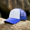 thumbnail image 3 of Falari 5-Panel Mesh Baseball Cap, Trucker Hat, Structured Plain Design, Cotton, Adjustable Size - Royal, 3 of 7