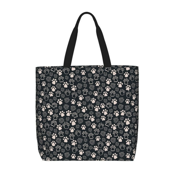 Defioc Dog Paw Pattern Tote Bag for Women,Large Capacity Tote Bag with Zipper Casual Shoulder Handbags Shopping Bag