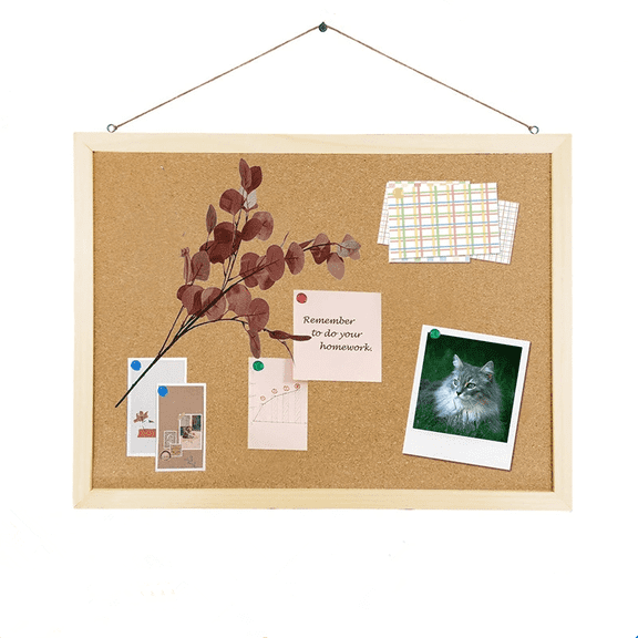 Cork board bulletin board, 7.9" x 11.8" cork board, rectangular log face frame, wall-mounted cork board for other office occasions (with lanyard)