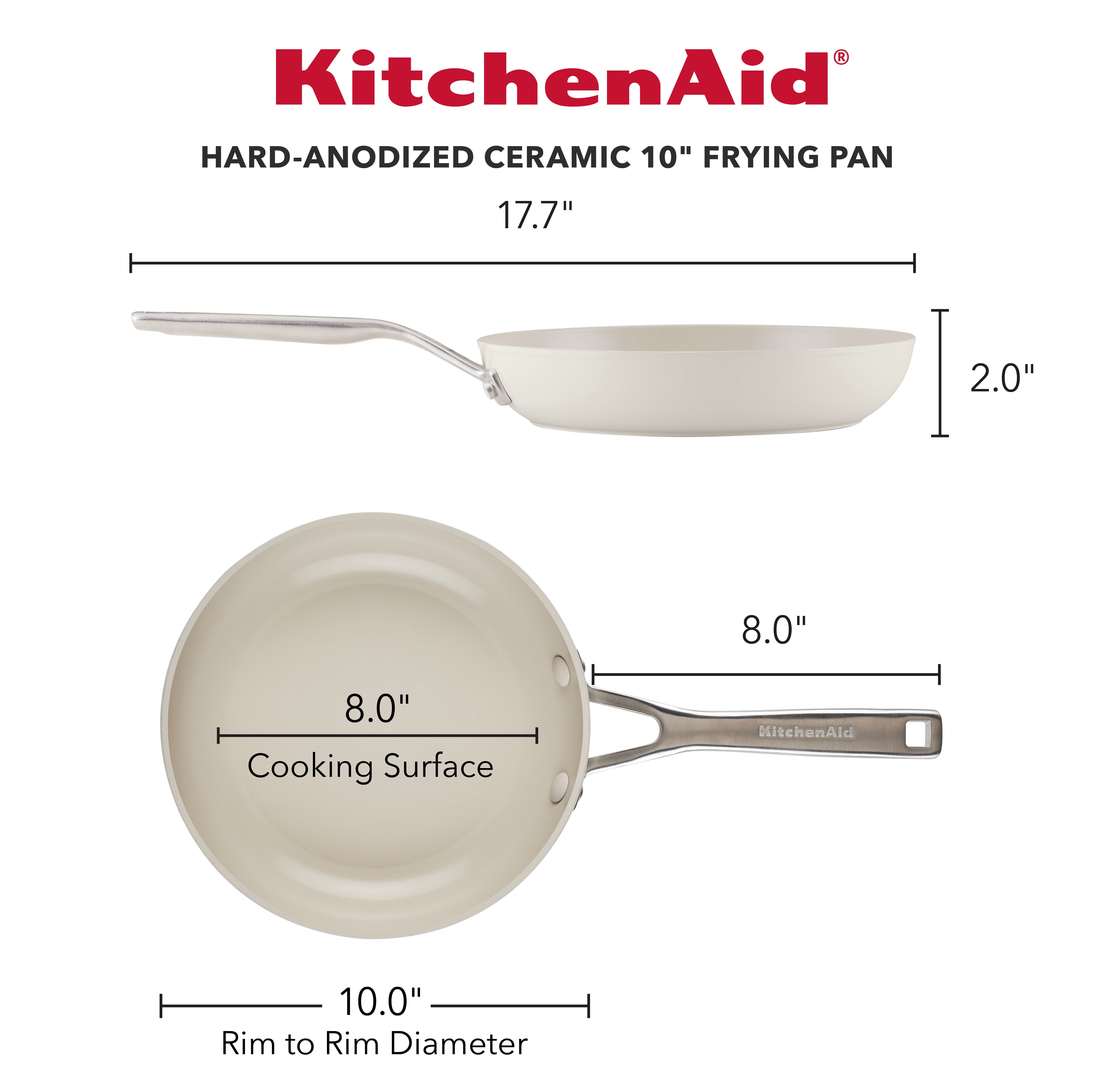 KitchenAid Hard Anodized 10 Inch Ceramic Nonstick Frying Pan, Oven Safe to 500°F, Porcelain White