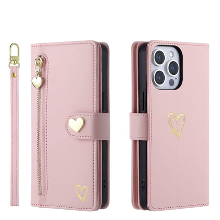 Case for Tecno Spark 9 Pro Wallet phone case with zipper pocket, wrist strap, flip cover and built-in card slots.