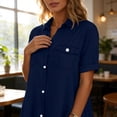 thumbnail image 4 of Smsaxvxz Summer Denim Dresses for Women 2026 Casual Short Sleeve Button Down Shirt Dresses with Pockets Loose Fit Sundress Navy S, 4 of 8