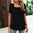 thumbnail image 2 of Summer Saving Wycnly Womens Shirts Square Neck Short Sleeve Solid Summer Cute Tops Casual Lantern Sleeve Lightweight Chiffon Tunic Blouses Black s Clearance Under $5, 2 of 6