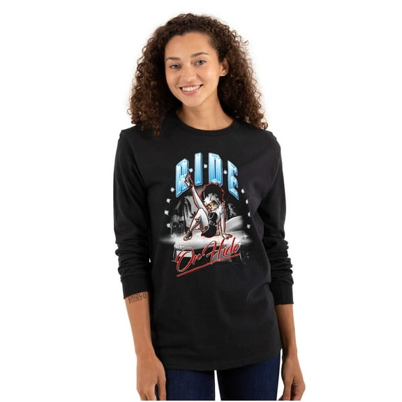 Betty Boop Cartoon Ride or Hide Women Plus Size Long Sleeve Graphic Tee Brisco Brands 2X