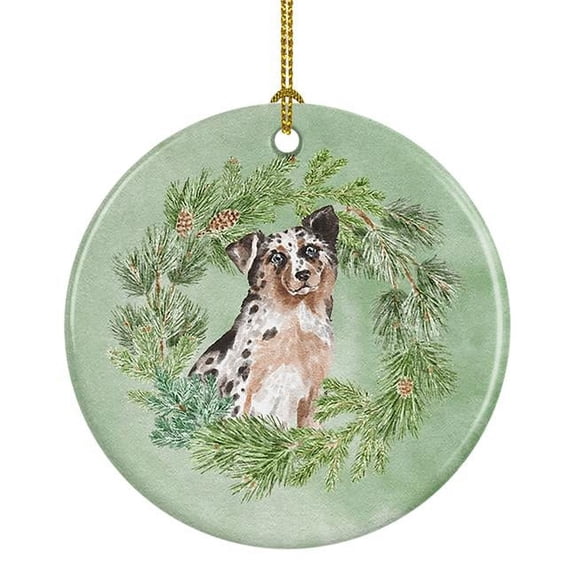 Australian Shepherd Blue Merle Shorthaired Christmas Wreath Ceramic Ornament 2.8 in x 2.8 in